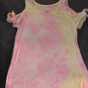 justice size 8 cold shoulder tie dye top
